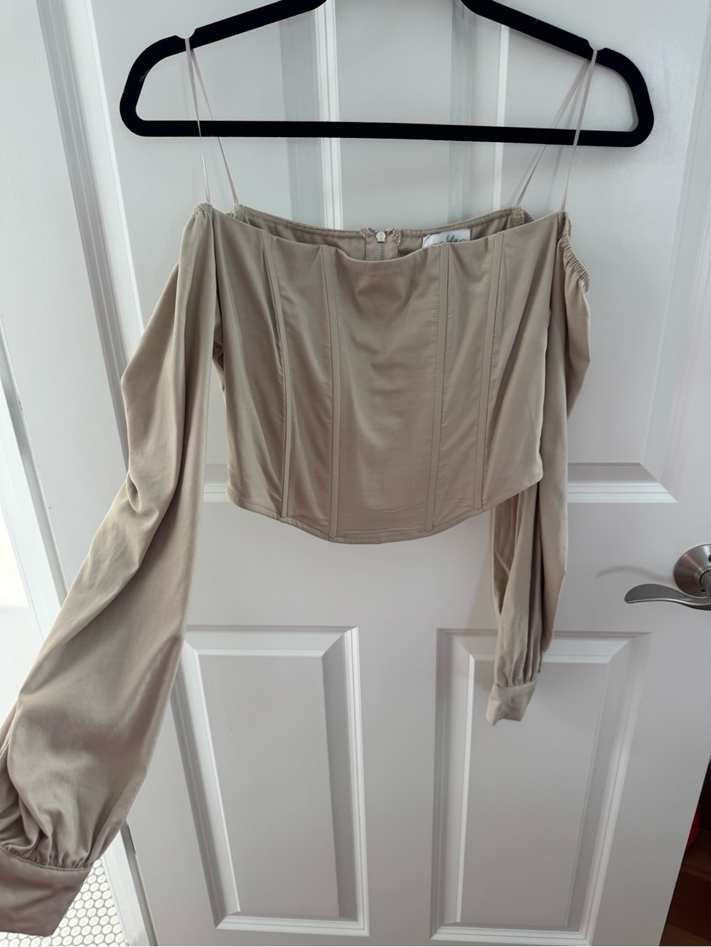 Women's Off-Shoulder Long Sleeve Corset Top - Taupe